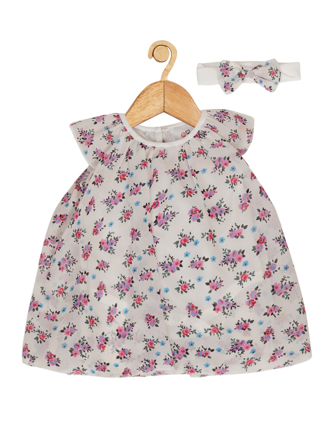 

Creative Kids Infant Girls Floral Printed A-Line Dress With Attached Bodysuit, White