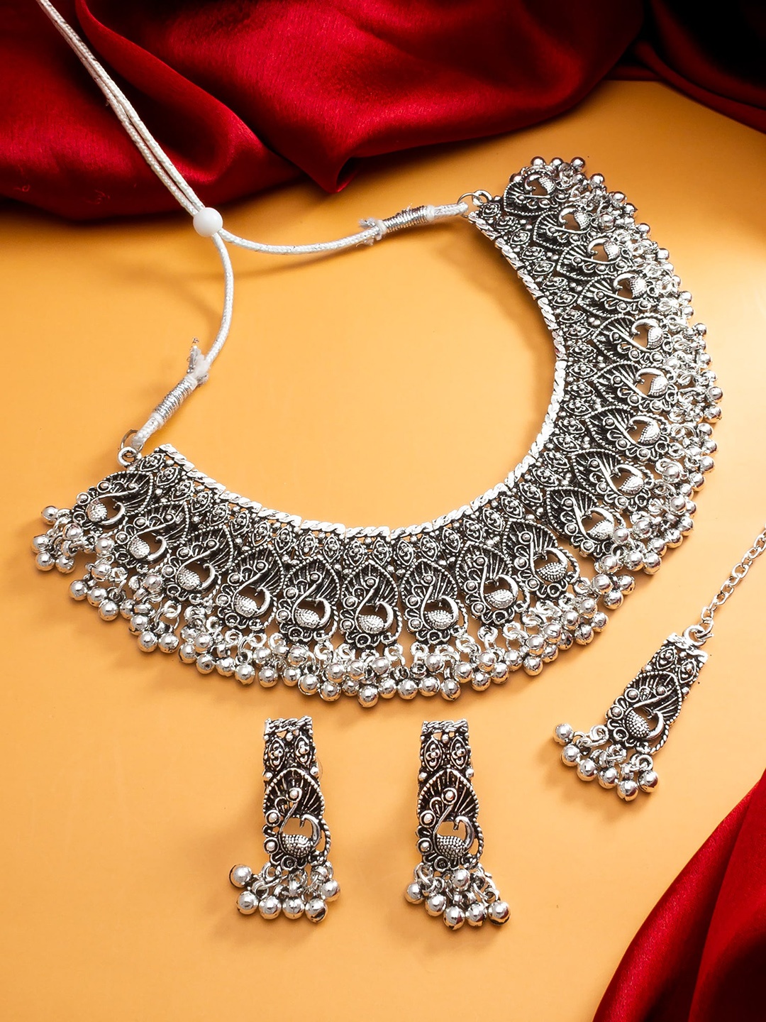 

aadita Silver-Plated Oxidised Choker Jewellery Set