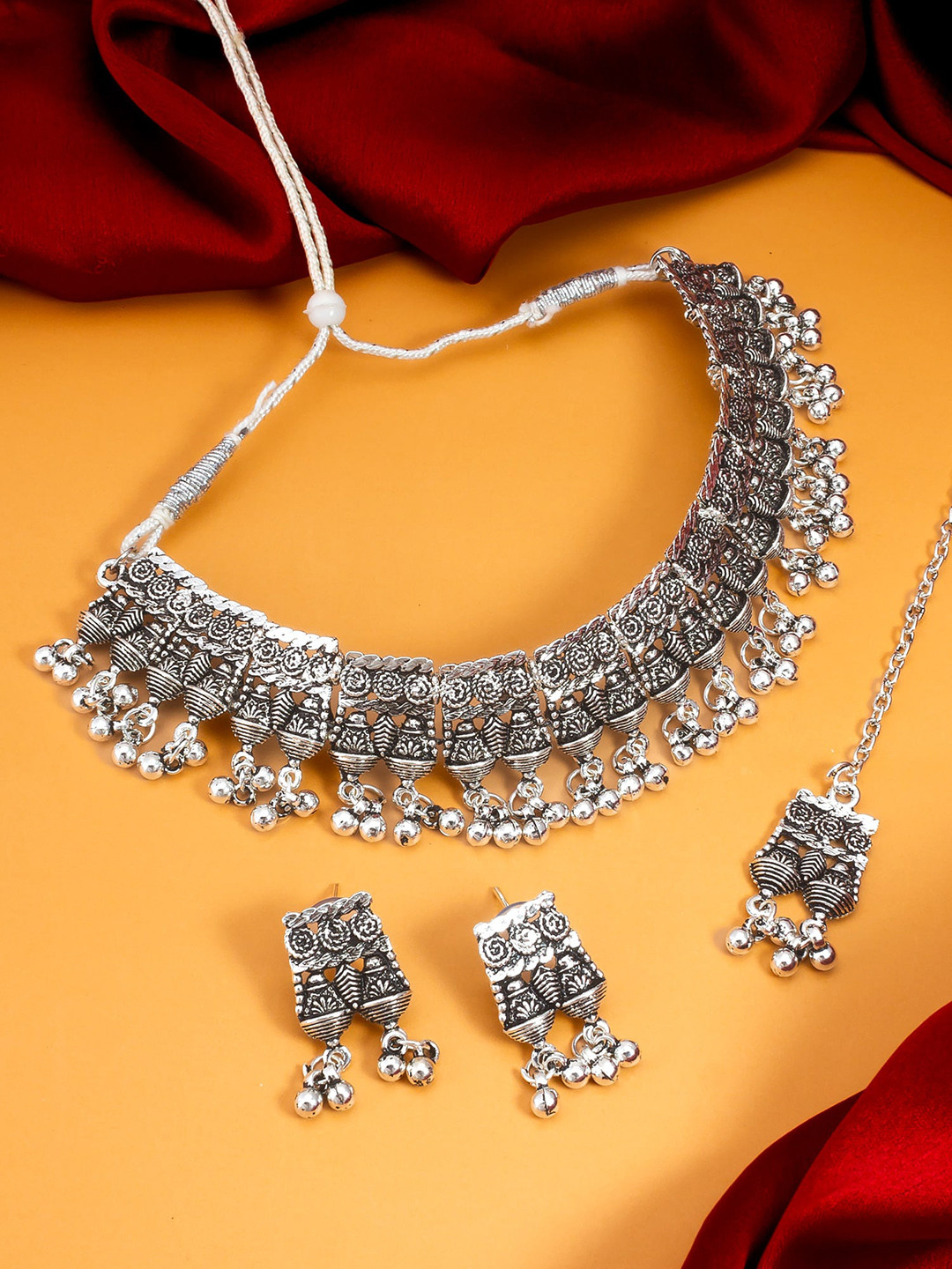 

aadita Silver-Plated Oxidised Choker Jewellery Set
