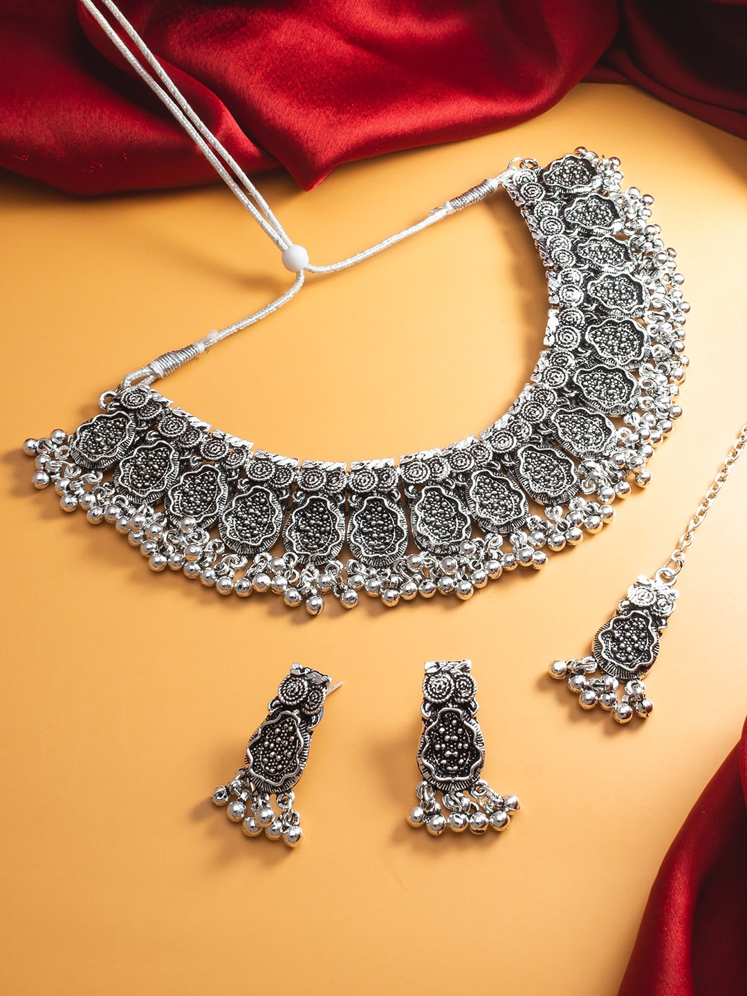 

aadita Silver-Plated Oxidised Choker Jewellery Set