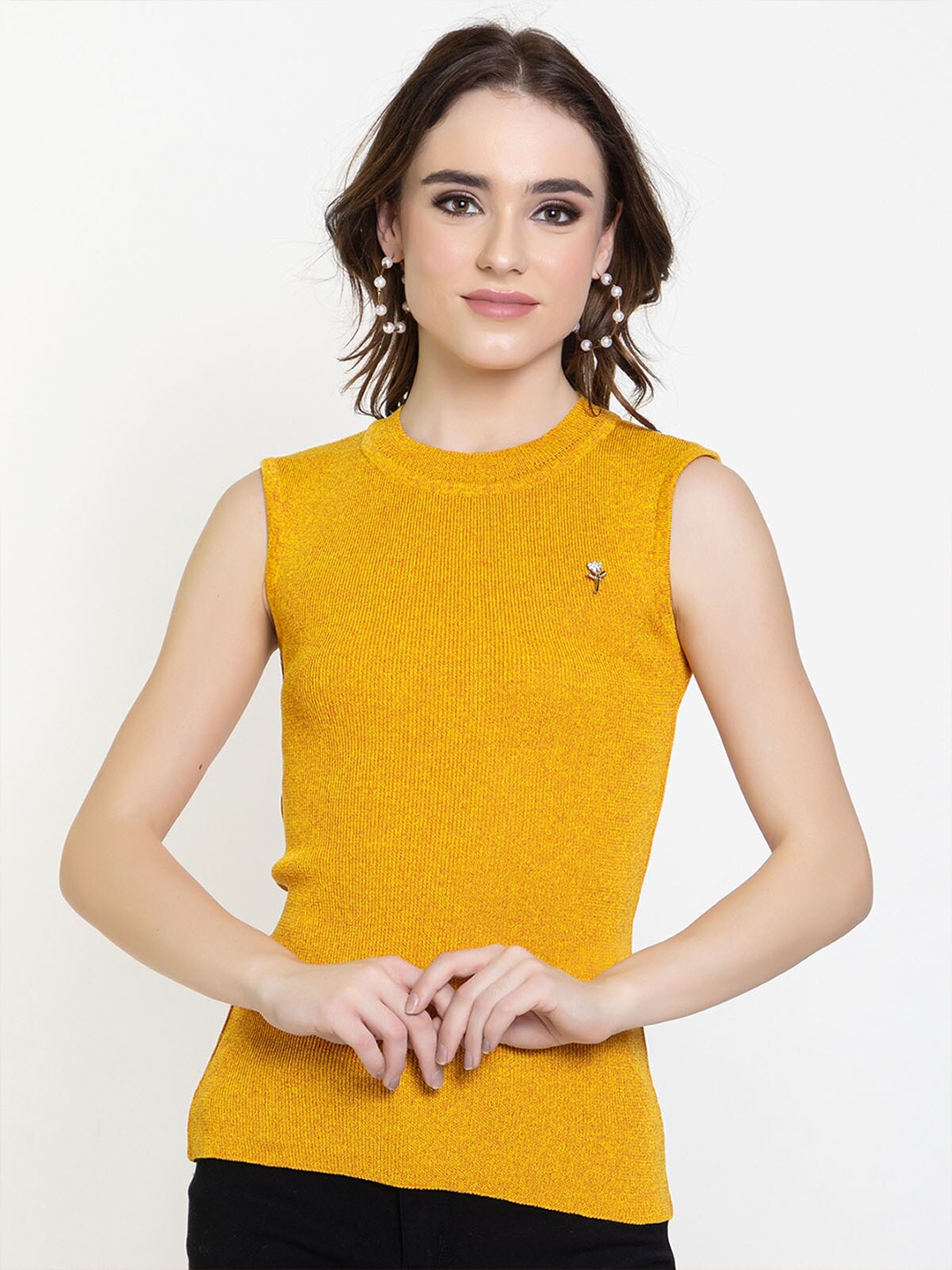 

Elthia Round Neck Woollen Top, Yellow