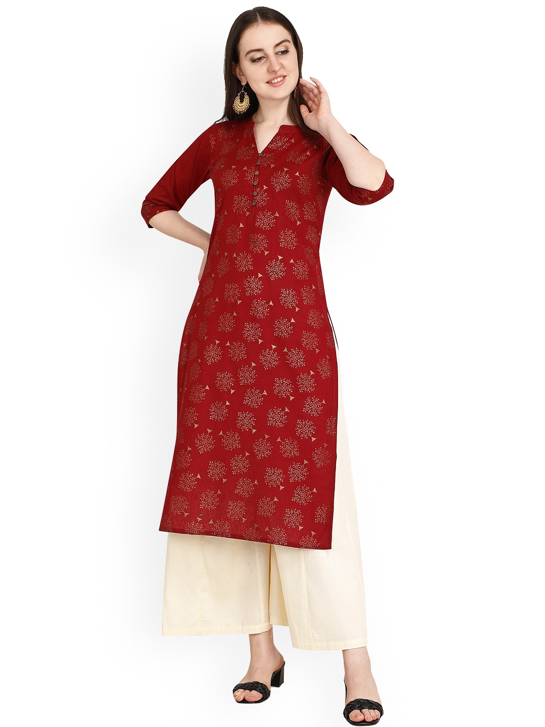 

RGHT Ethnic Motifs Printed Straight Kurta, Maroon