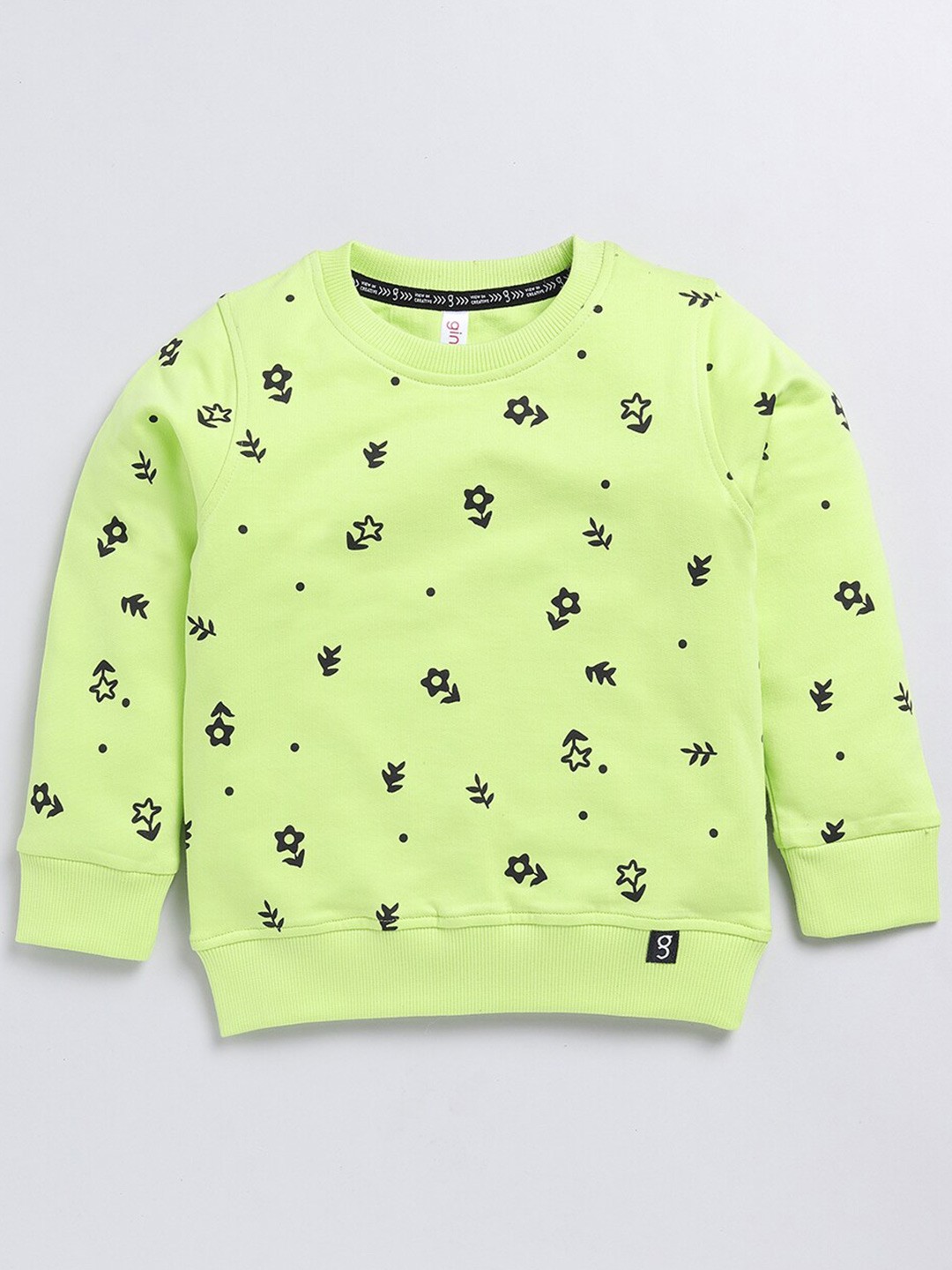 

Ginie Girls Floral Printed Pullover Cotton Sweatshirt, Lime green