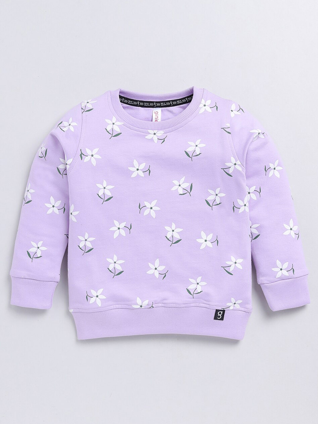 

Ginie Girls Floral Printed Pullover Cotton Sweatshirt, Lavender
