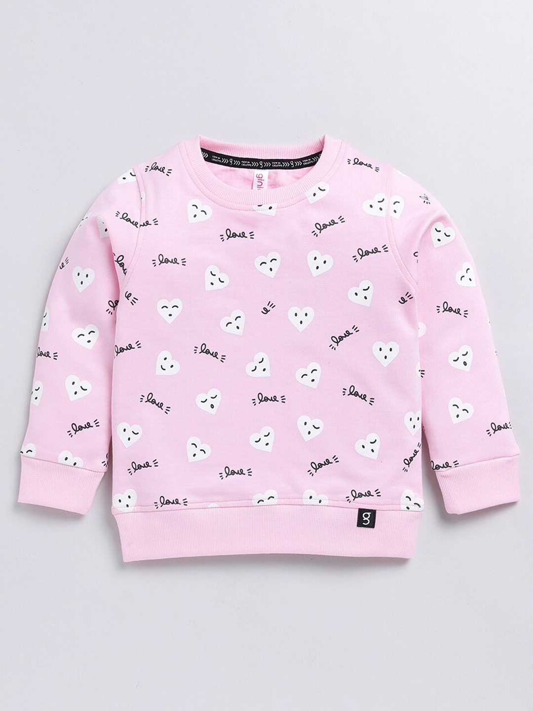 

Ginie Girls Conversational Printed Pullover Cotton Sweatshirt, Pink