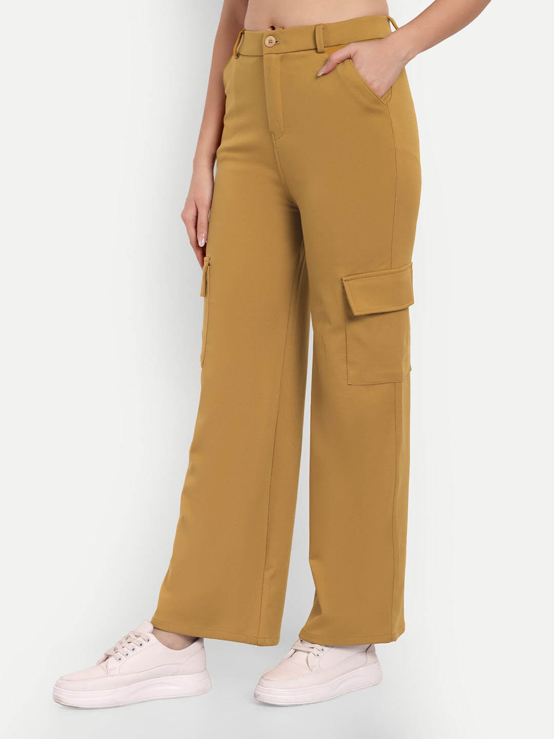 

Next One Women Smart Straight Fit High-Rise Easy Wash Cargo Trousers, Mustard