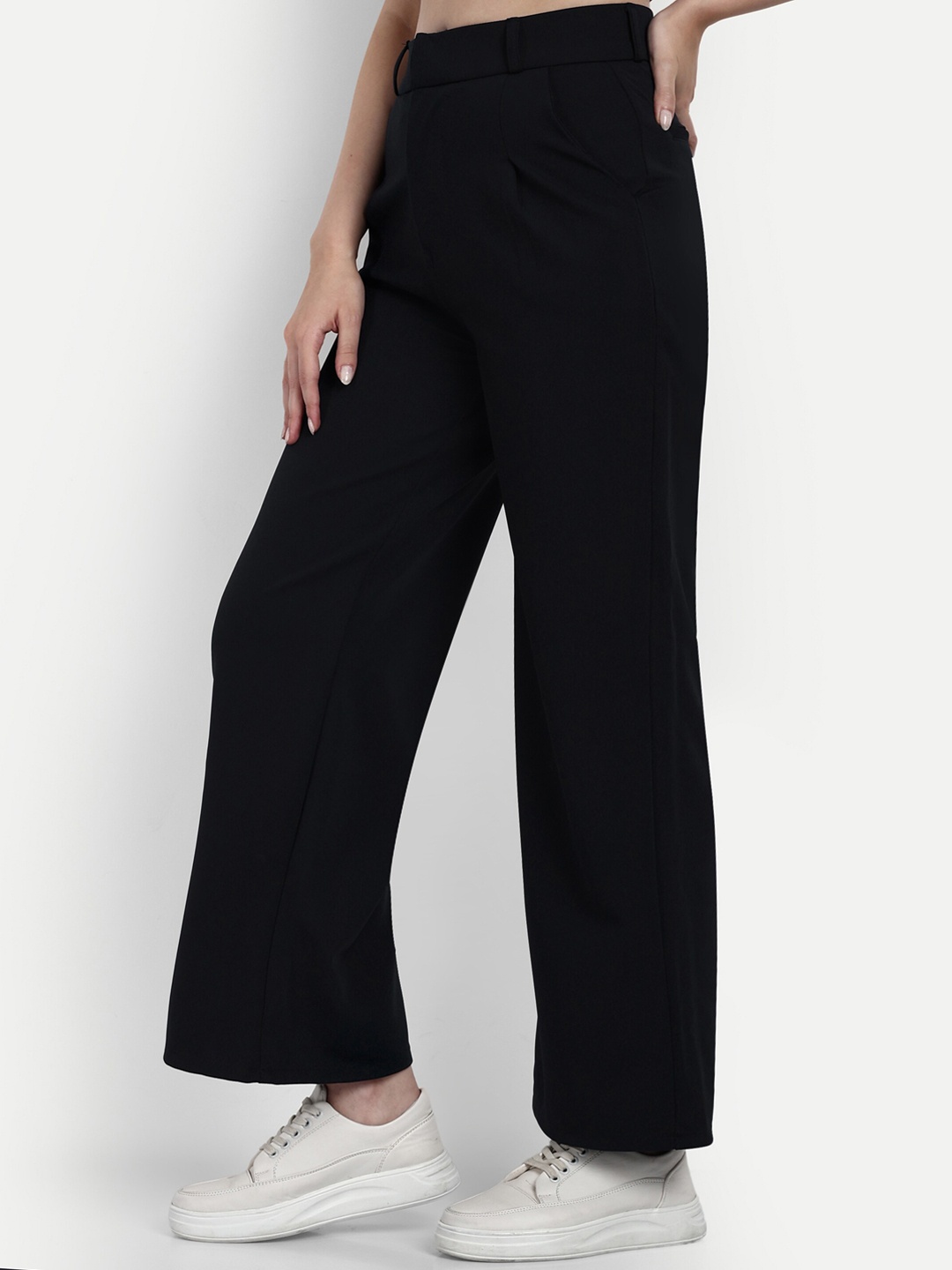 

Next One Women Smart Loose Fit High-Rise Easy Wash Parallel Trousers, Navy blue