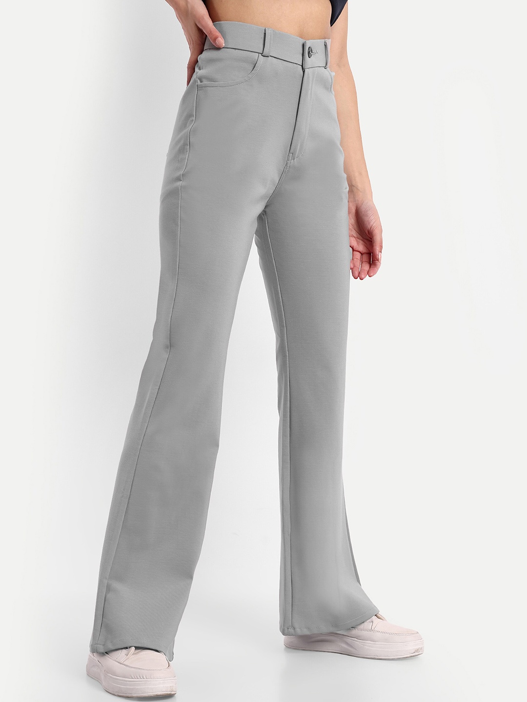 

Next One Women Smart Flared High-Rise Easy Wash Bootcut Trousers, Grey