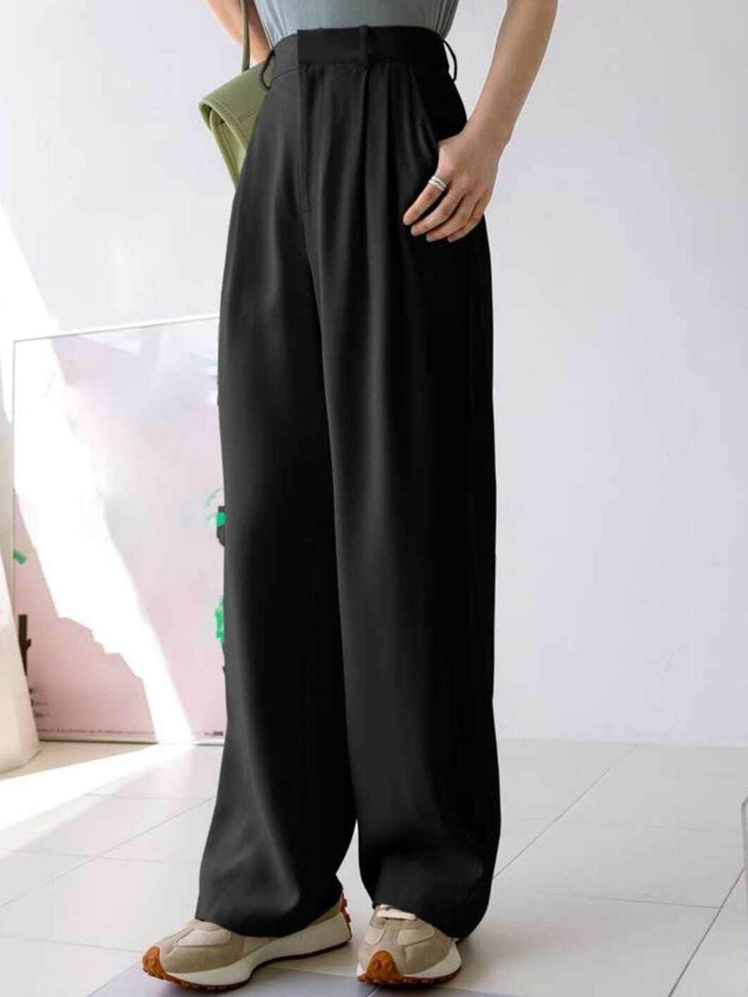 

Next One Women High-Rise Pleated Korean Trousers, Black