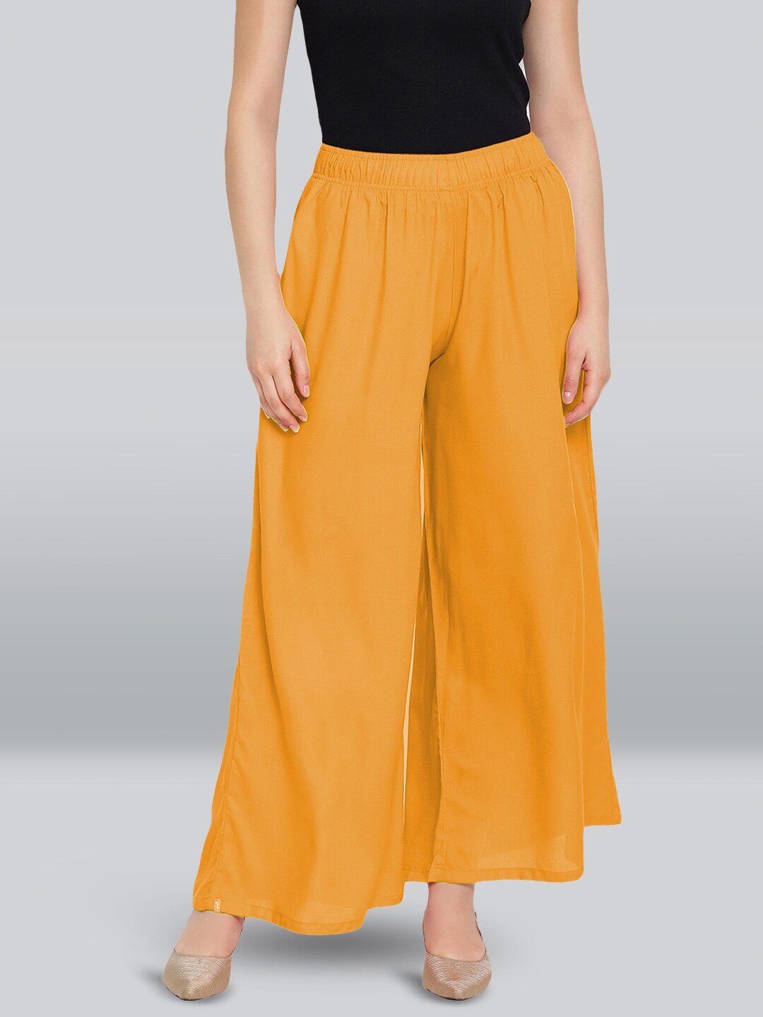 

LYRA Mid-Rise Flared Palazzos, Mustard