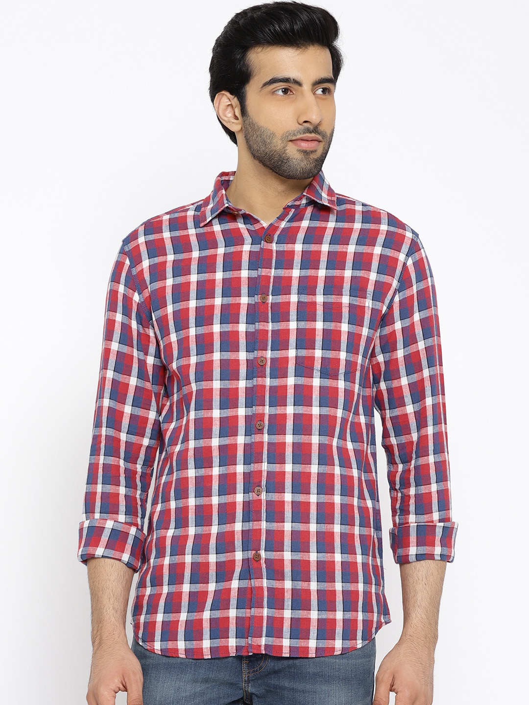 

Jack & Jones Men Red & Blue Slim Fit Checked Casual Shirt