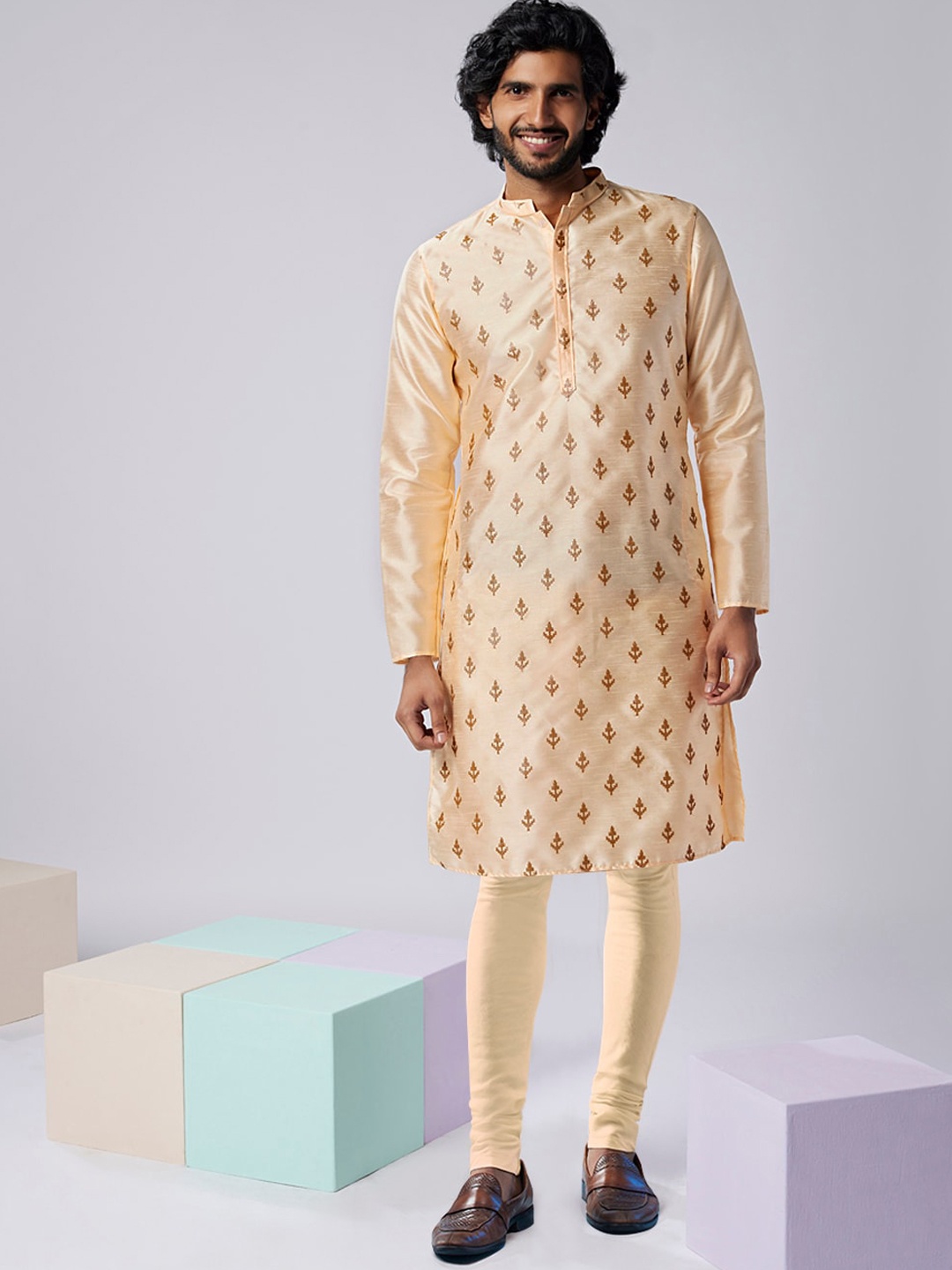 

KISAH Ethnic Motifs Woven designed Regular Thread Work Kurta With Churidar, Nude