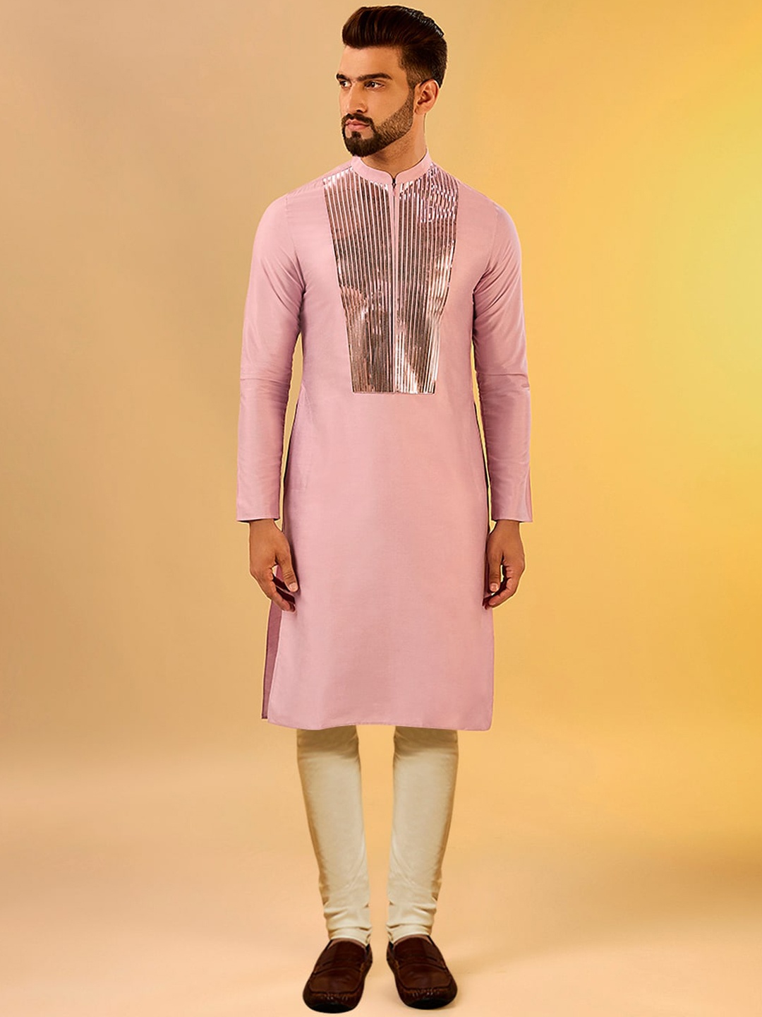 

KISAH Yoke Design Sequinned Pure Cotton Kurta With Churidar, Pink