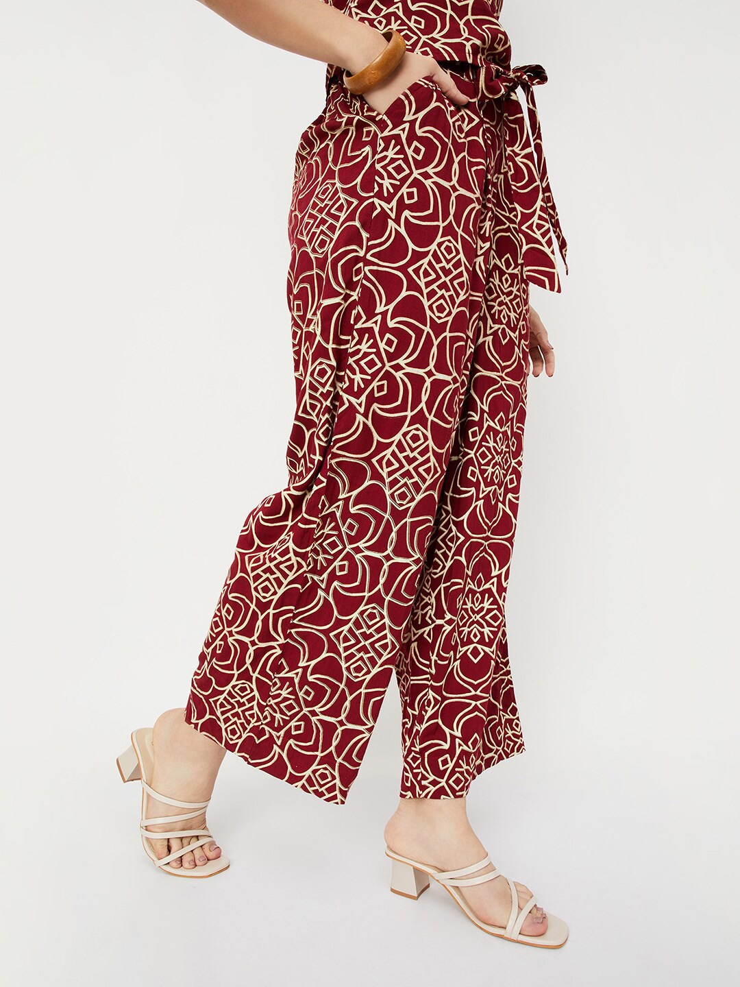 

max Women Wide Leg Ethnic Motifs Printed Palazzos, Orange