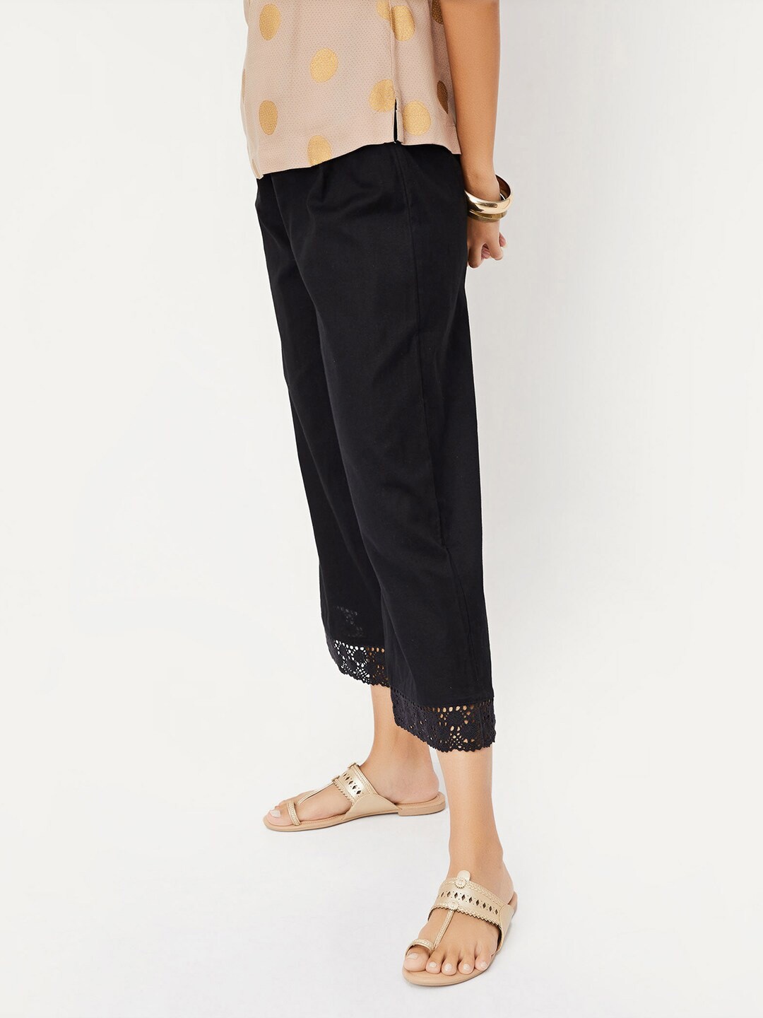

max Women Geometric Hem Design Palazzos, Black
