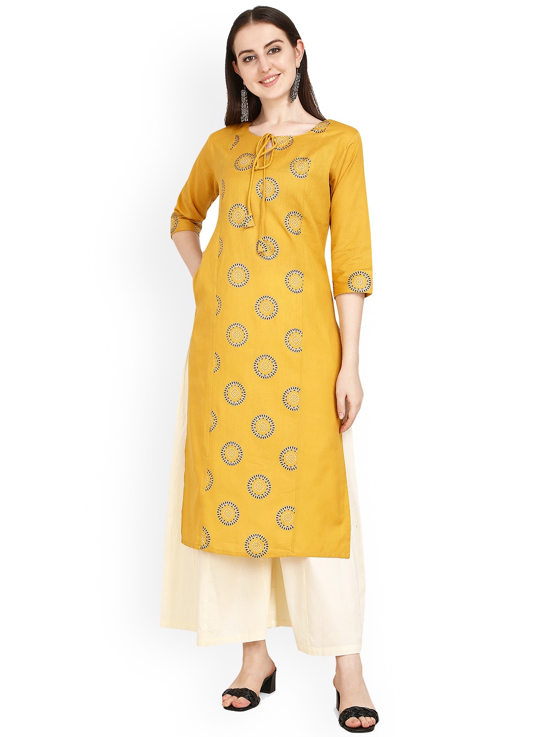 

RGHT Bandhani Printed Tie Up Neck Straight Kurta, Yellow