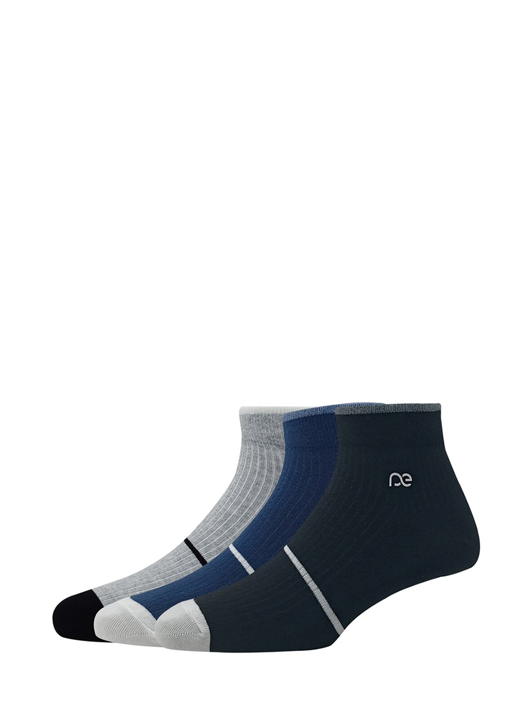 

Peter England Men Pack Of 3 Patterned Ankle Length Socks, Grey melange
