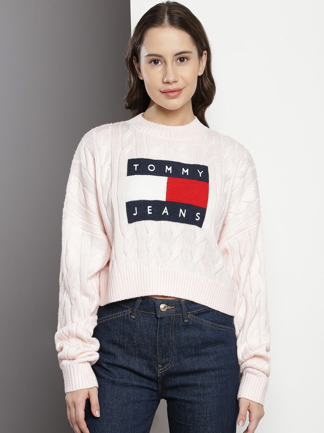 

Tommy Hilfiger Cable Knit Round Neck Pullover, Pink