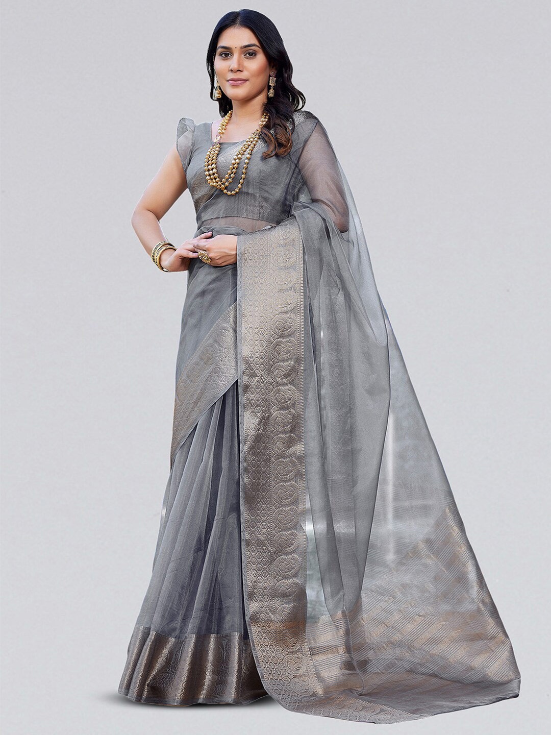 

SIRIL Zari Organza Saree, Grey