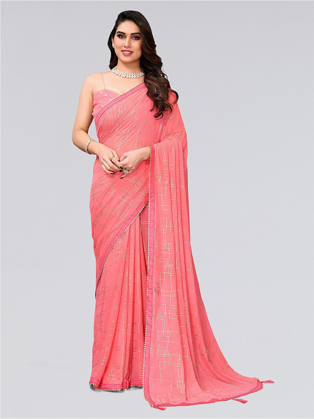 

SIRIL Geometric Printed Saree, Pink