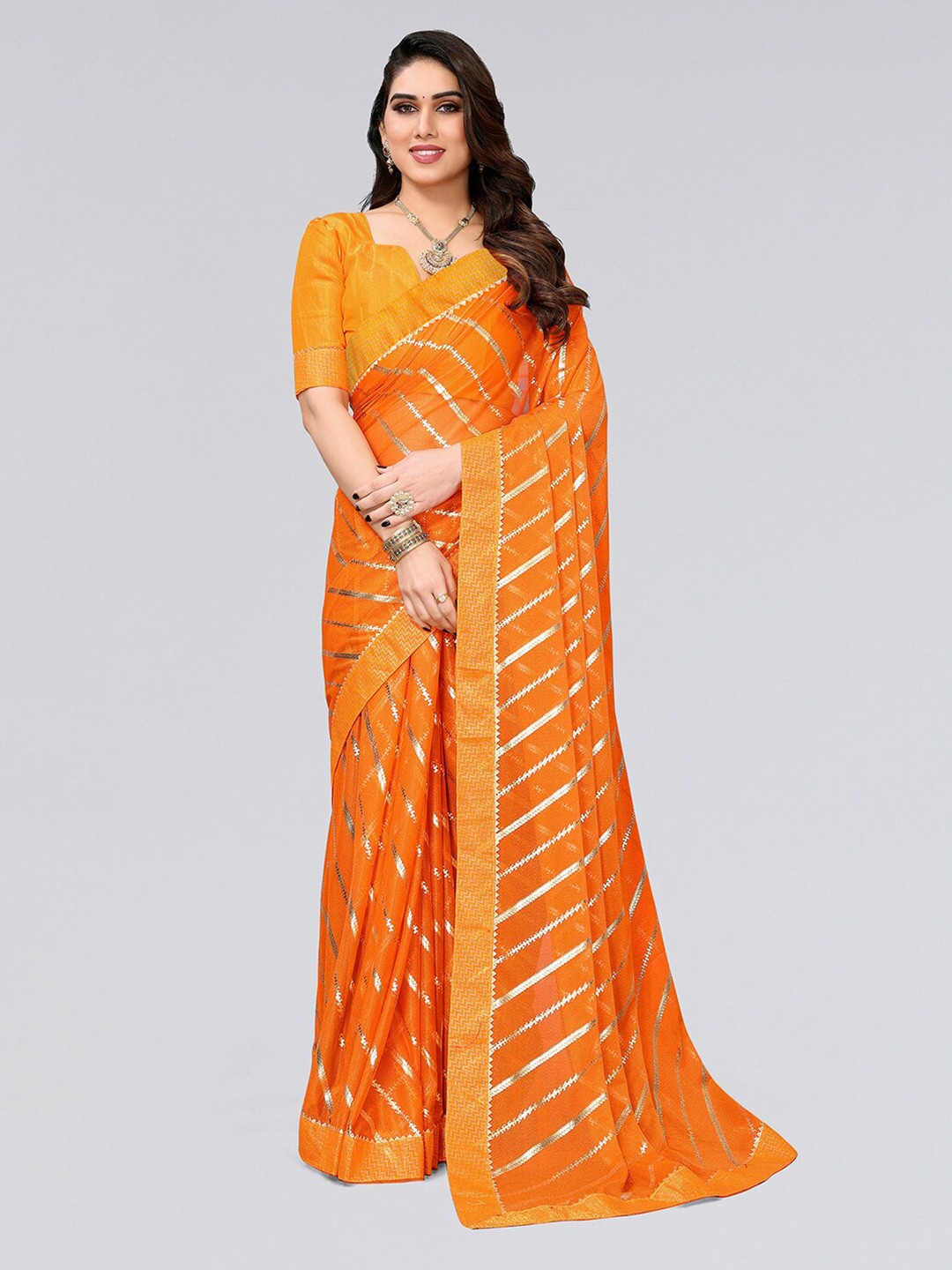 

SIRIL Striped Gotta Patti Saree, Yellow