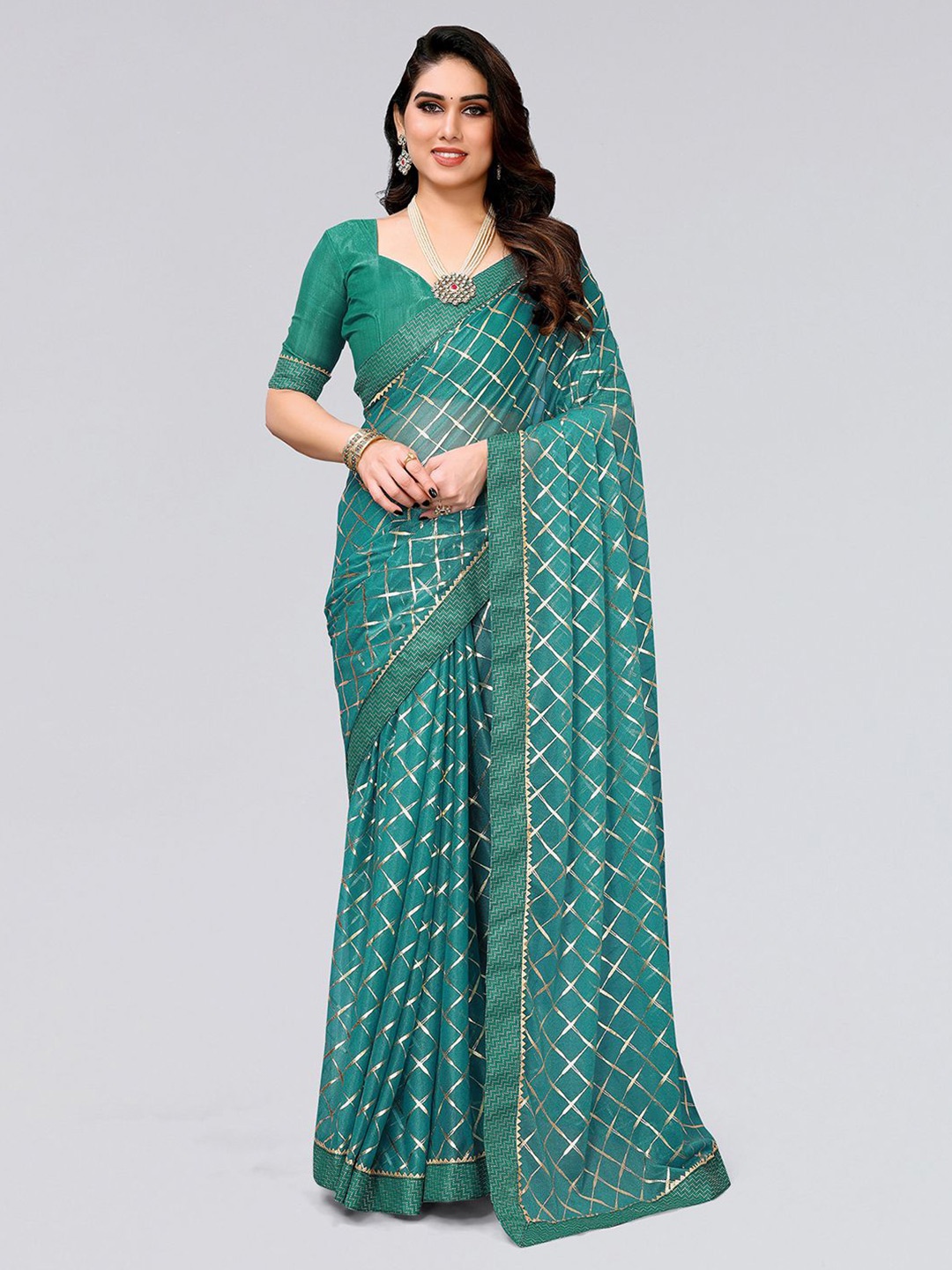 

SIRIL Checked Gotta Patti Saree, Green