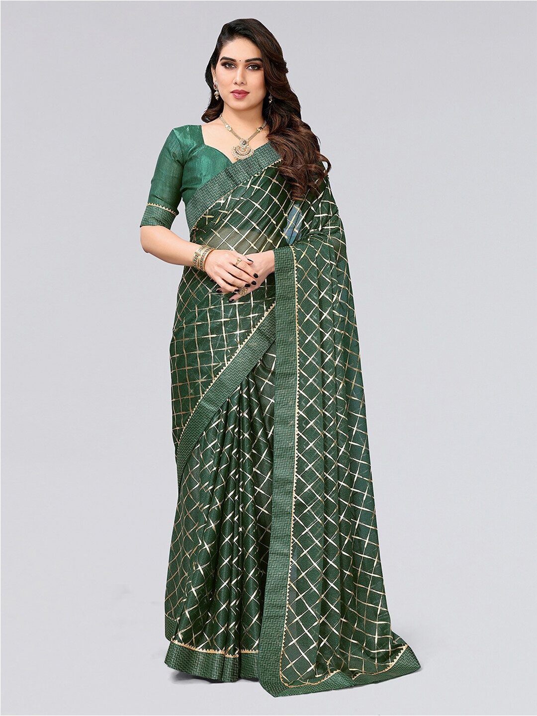 

SIRIL Checked Gotta Patti Saree, Green