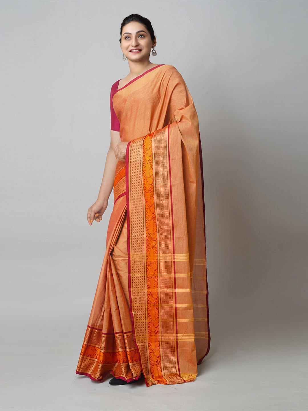 

Unnati Silks Zari Pure Cotton Kanjeevaram Saree, Brown