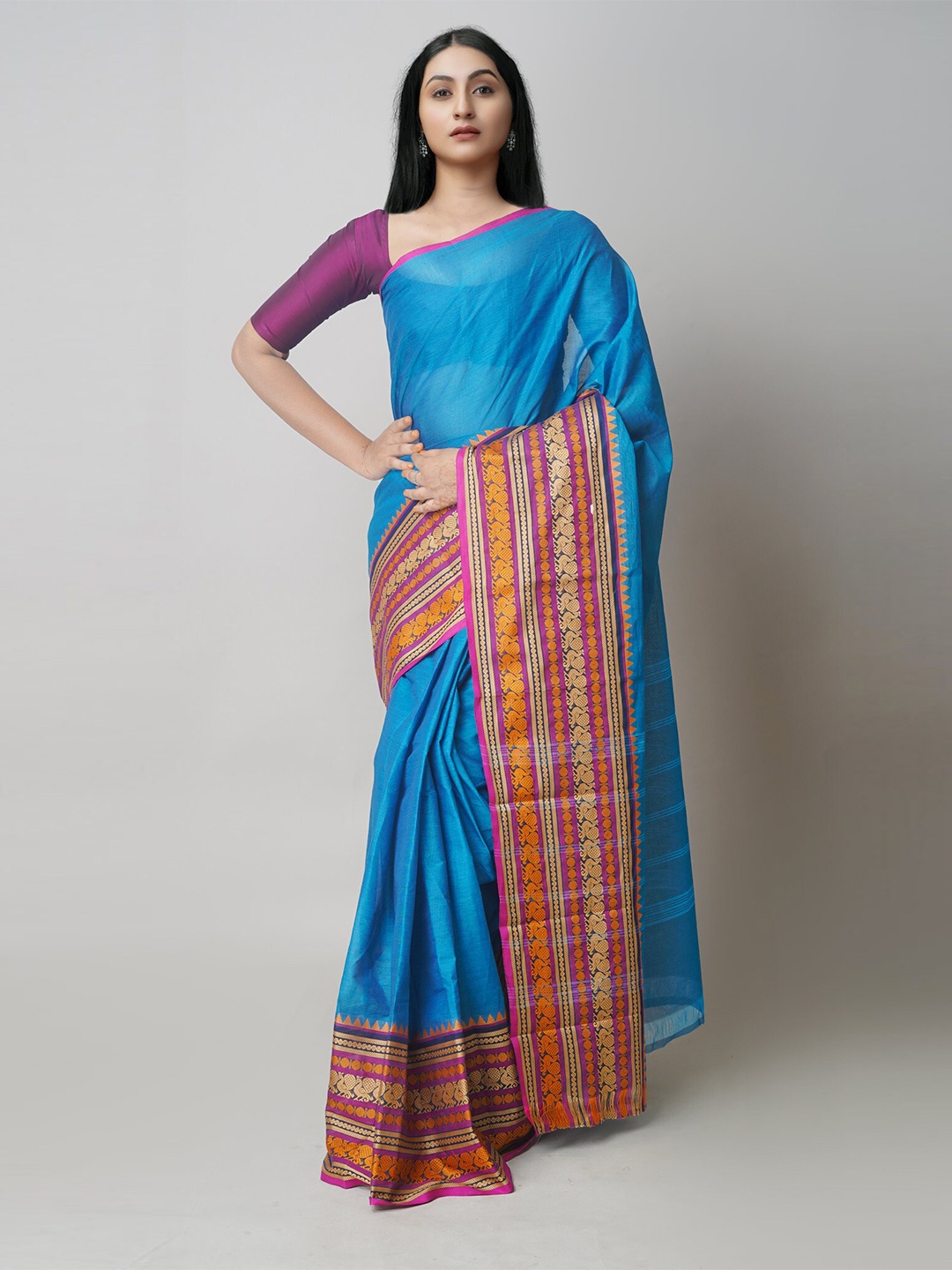 

Unnati Silks Zari Pure Cotton Kanjeevaram Saree, Blue