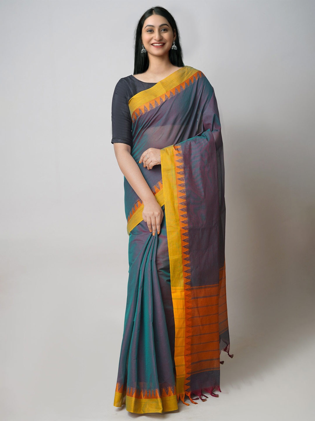 

Unnati Silks Zari Pure Cotton Chettinad Saree, Green