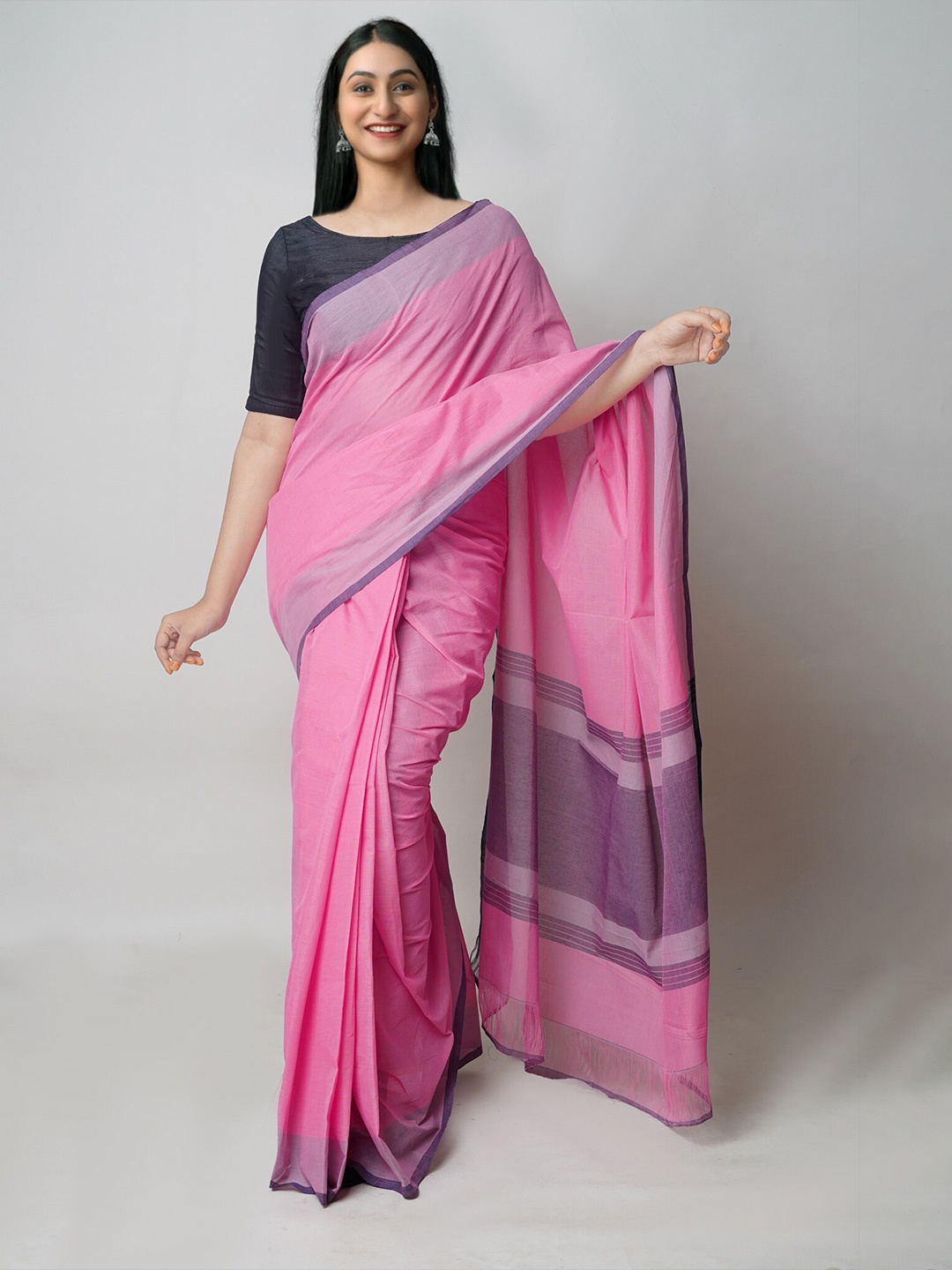 

Unnati Silks Pure Cotton Mangalagiri Saree, Pink