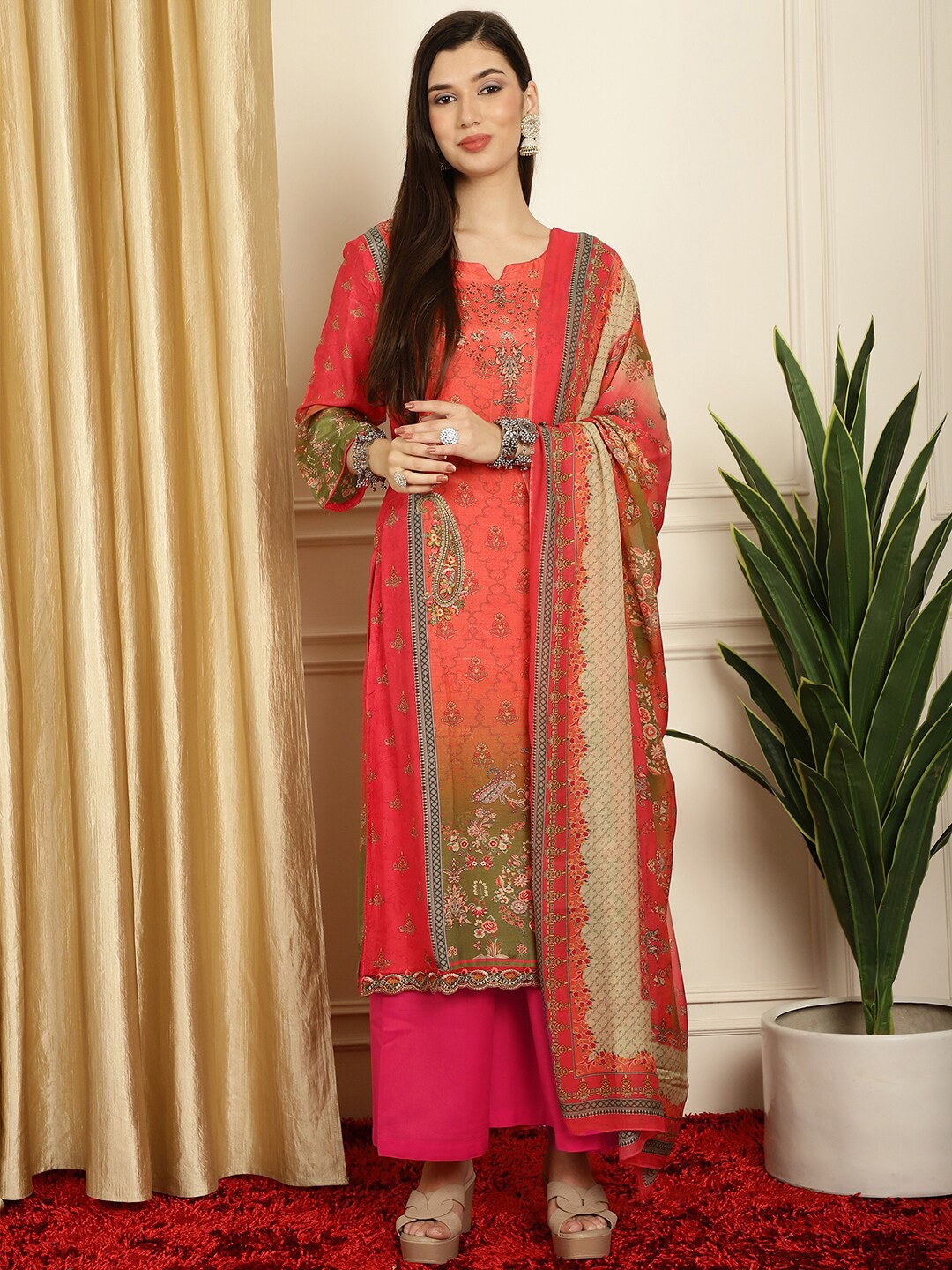 

Stylee LIFESTYLE Paisley Printed Unstitched Dress Material, Magenta