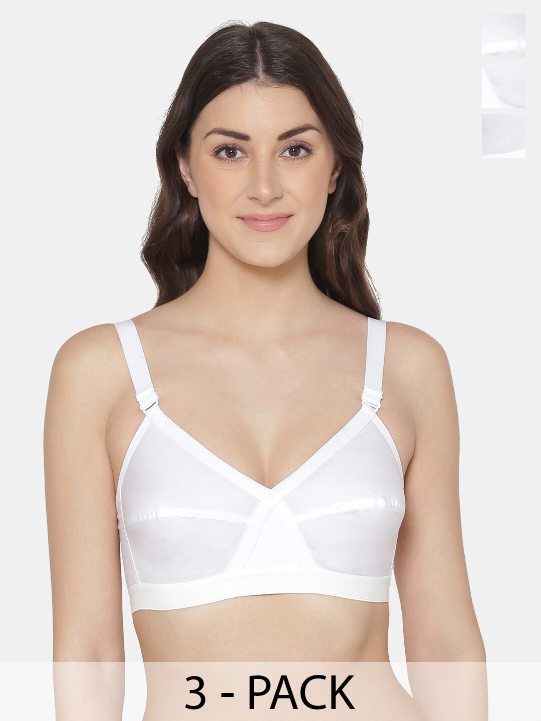 

KOMLI Pack Of 3 Full Coverage All Day Comfort Cotton Minimizer Bra, White