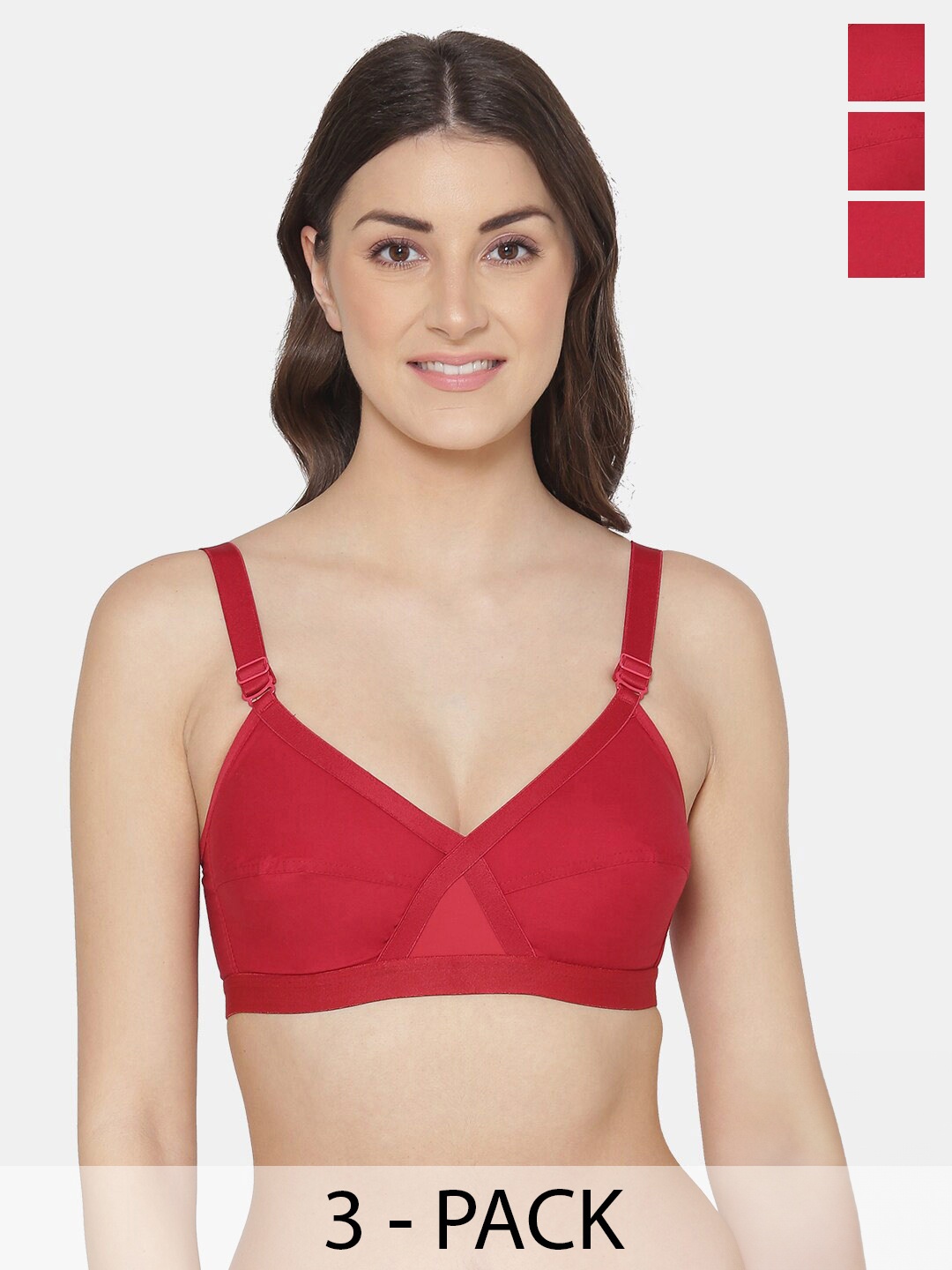 

KOMLI Pack Of 3 Full Coverage All Day Comfort Cotton Minimizer Bra, Red