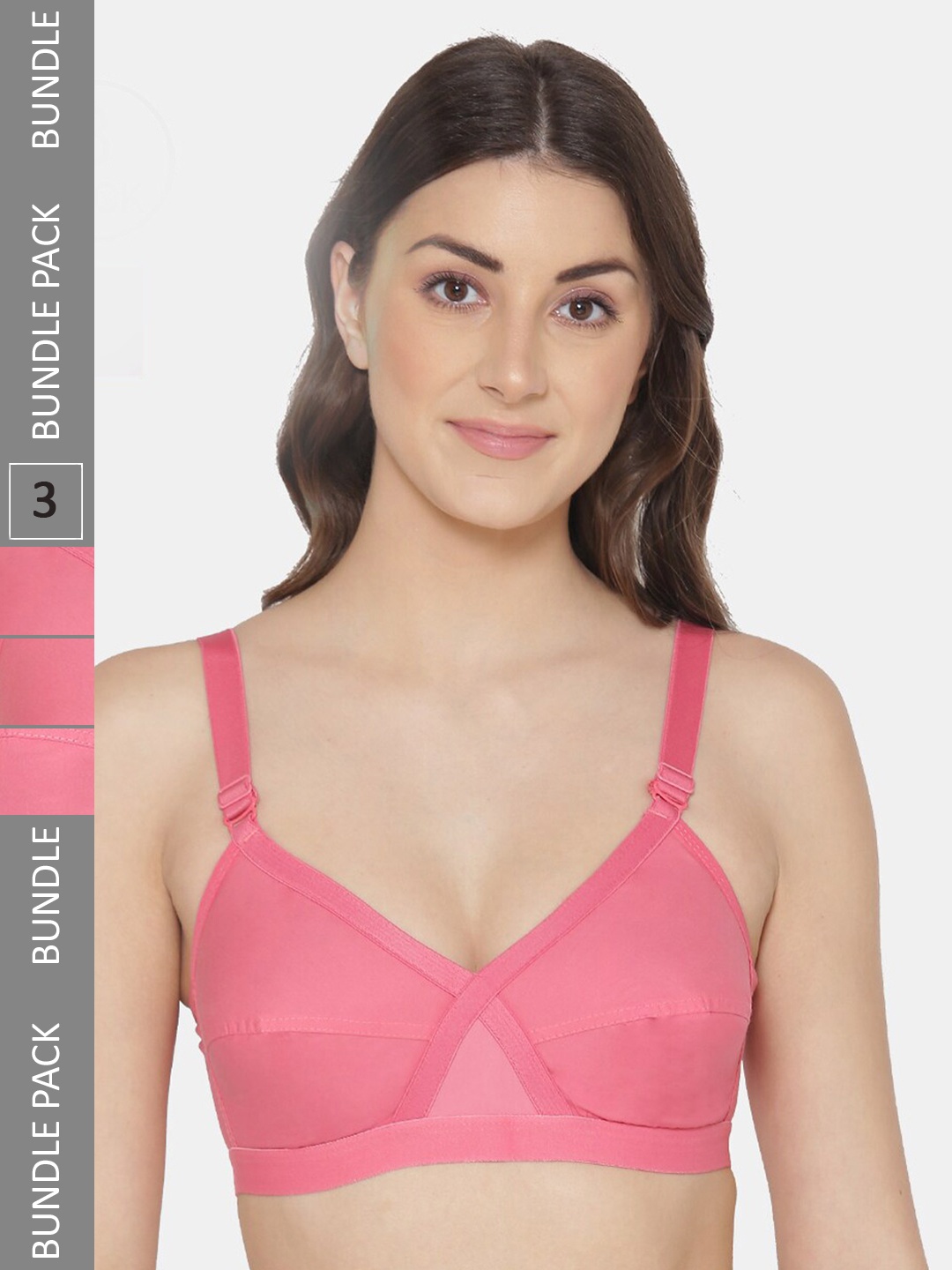 

KOMLI Pack Of 3 Full Coverage Cotton Bra, Coral
