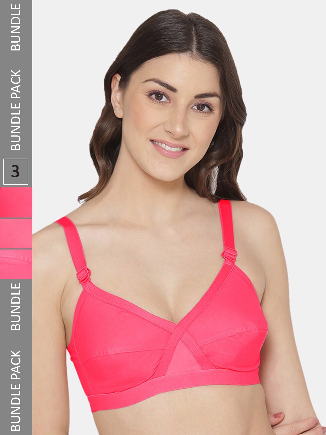 

KOMLI Pack Of 3 Full Coverage Cotton Bra, Pink