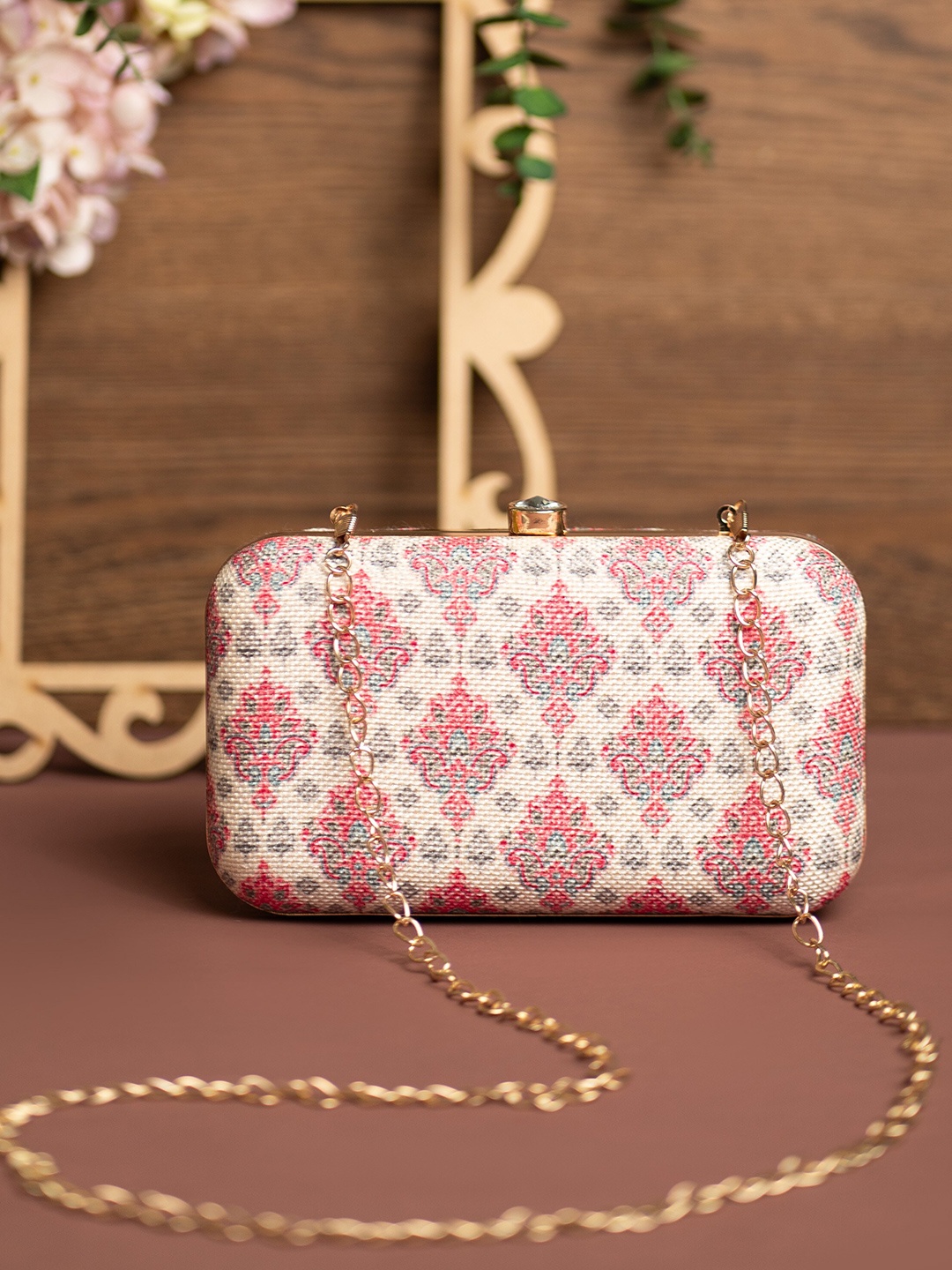 

ZOUK Printed Shoulder Strap Box Clutch, White