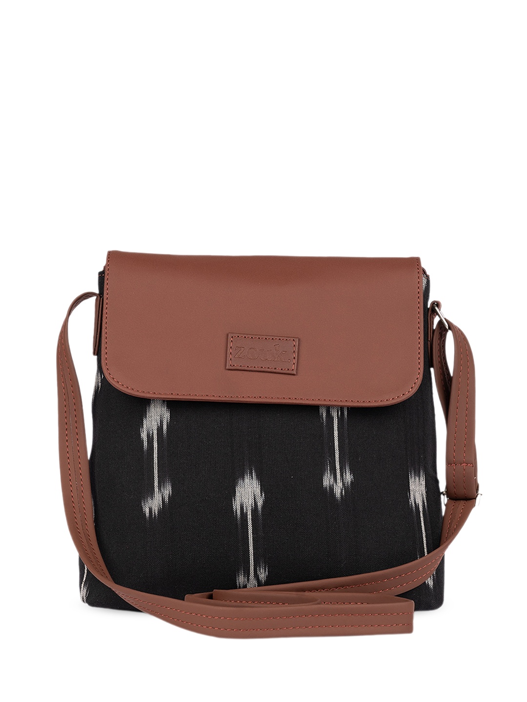 

ZOUK Printed Structured Jute Sling Bag, Black