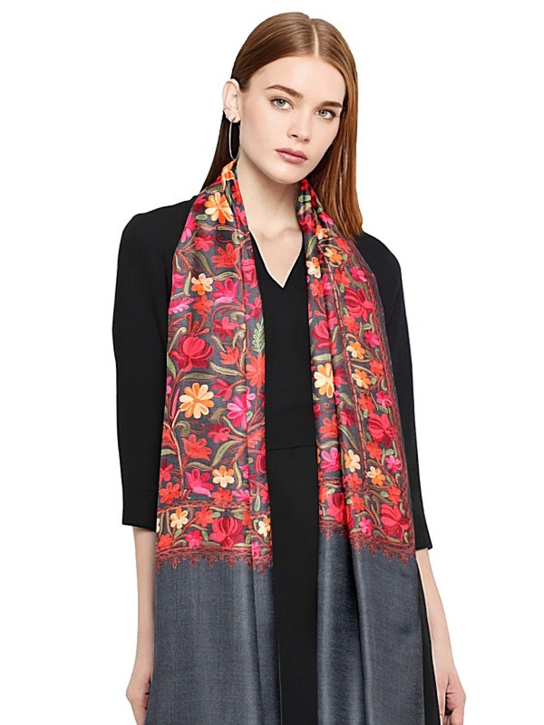 

CASMIR Unisex Grey & Red Embroidered Shawl