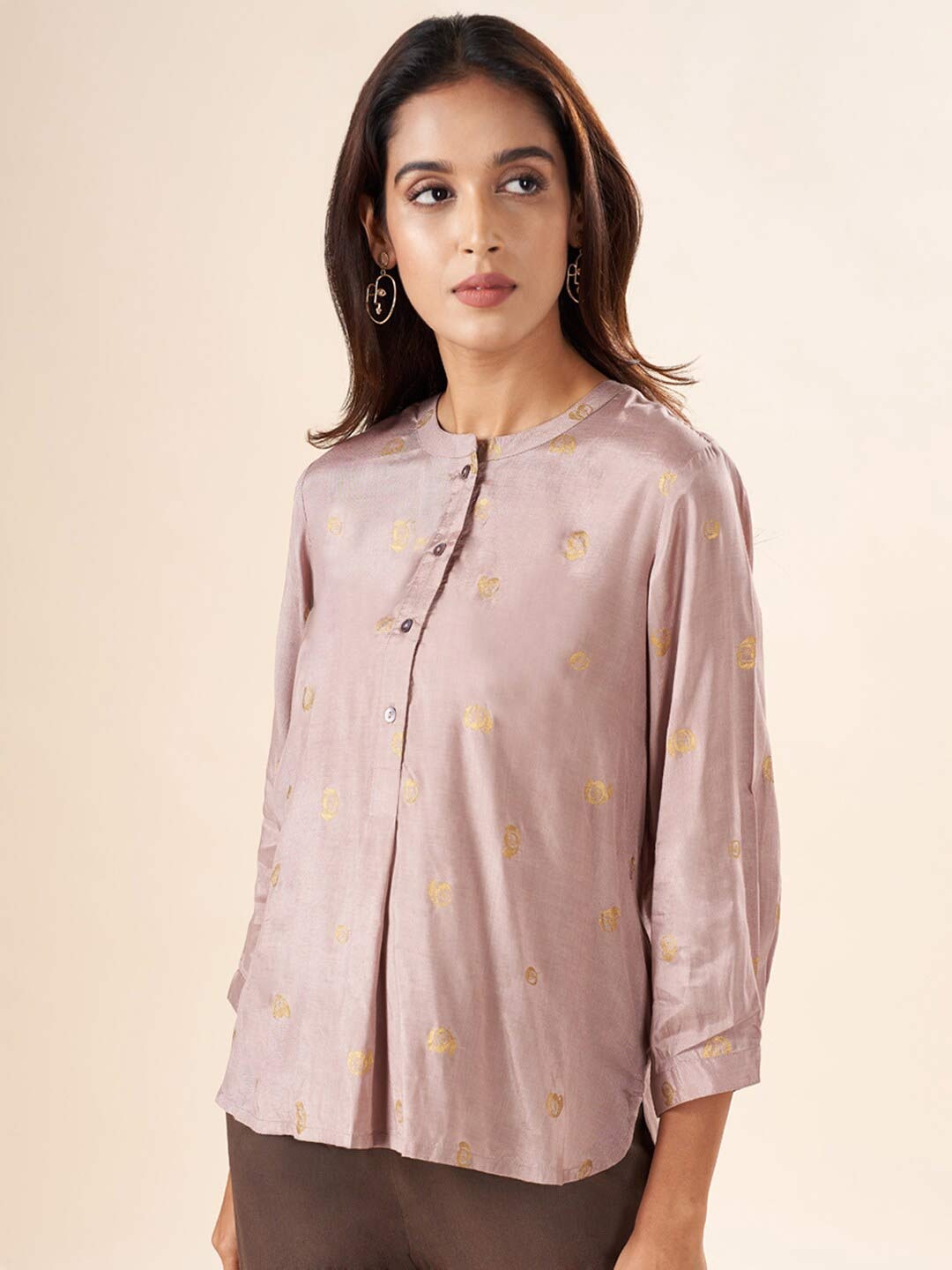 

AKKRITI BY PANTALOONS Mandarin Collar Printed Tunic, Grey