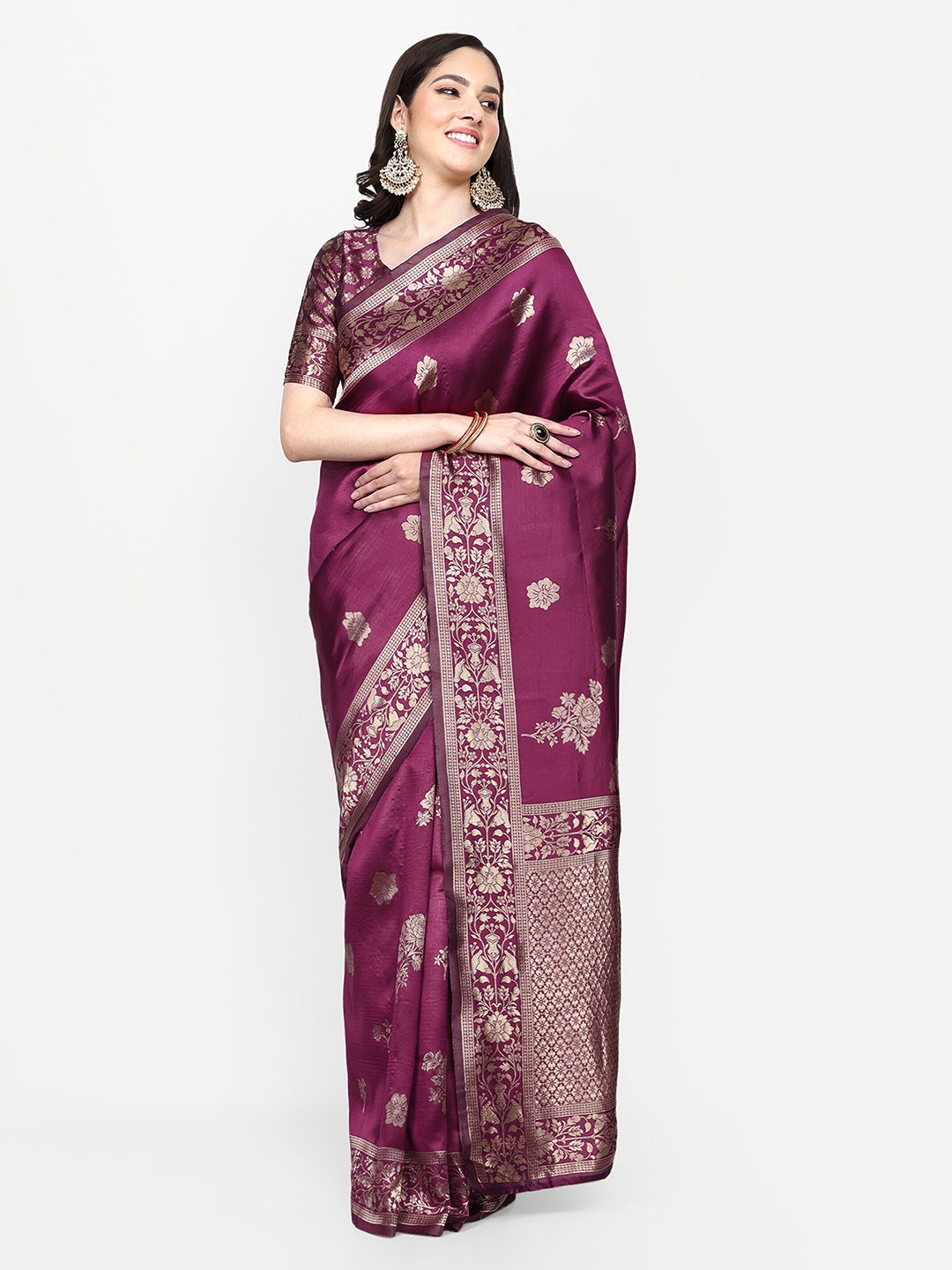 

ALMAARI FASHION Floral Woven Design Zari Pure Silk Kanjeevaram Saree, Purple