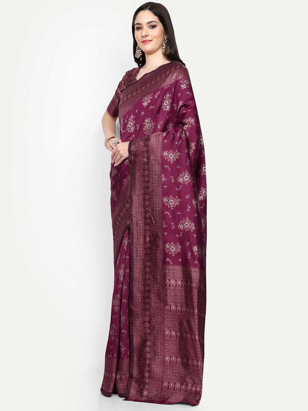

ALMAARI FASHION Floral Woven Design Zari Pure Silk Kanjeevaram Saree, Purple