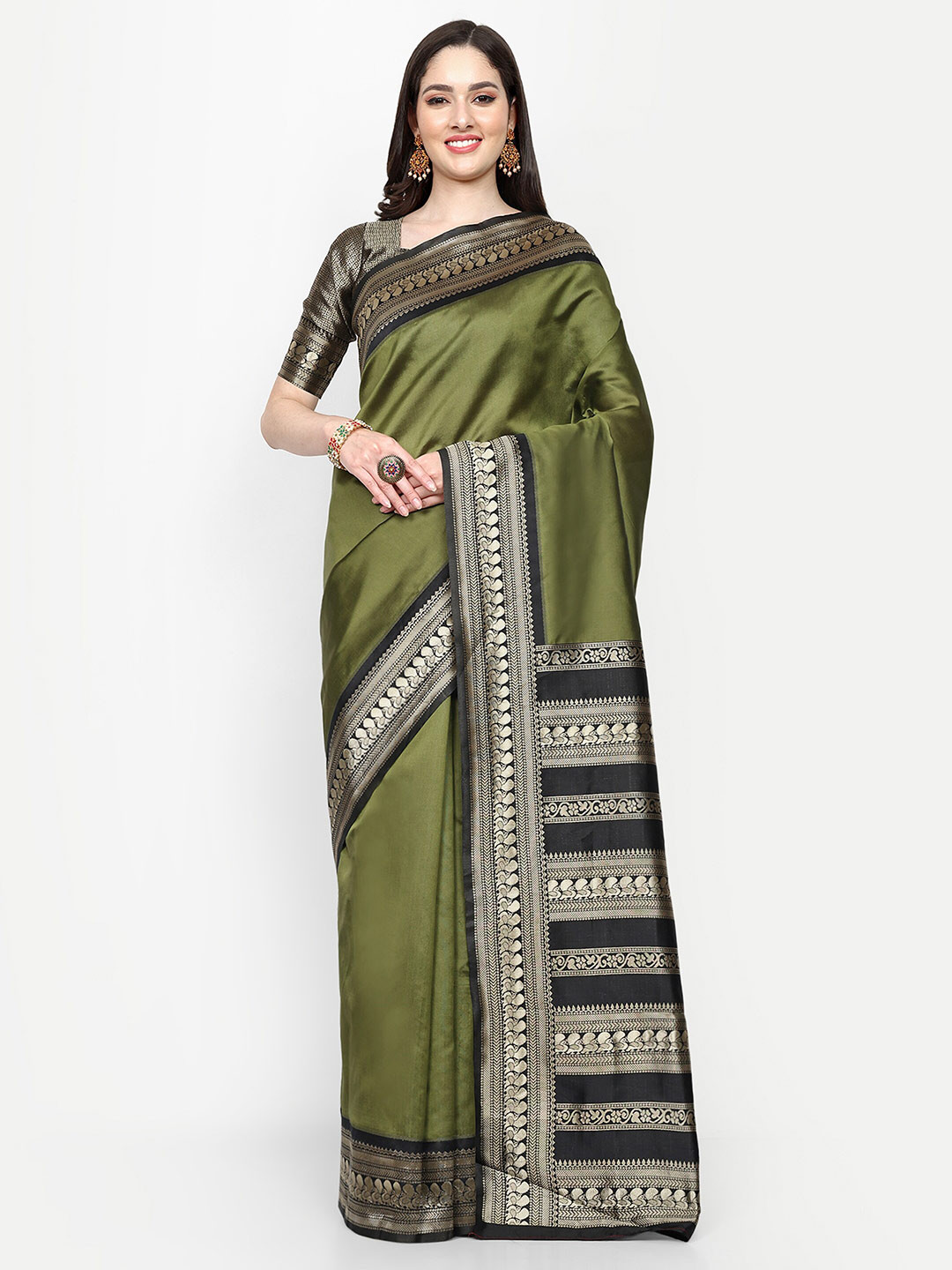 

ALMAARI FASHION Woven Design Zari Pure Silk Kanjeevaram Saree, Green