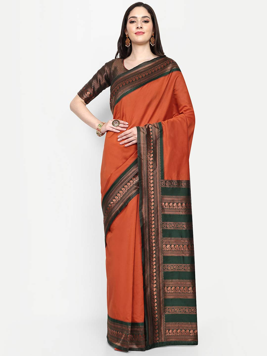 

ALMAARI FASHION Woven Design Zari Pure Silk Kanjeevaram Saree, Orange