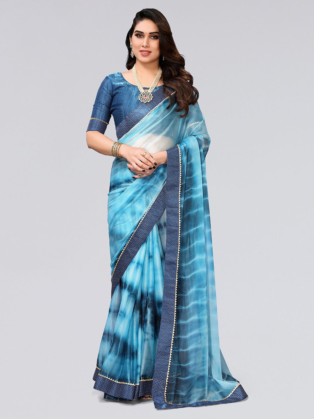 

KALINI Tie and Dye Printed Gotta Patti Saree, Teal