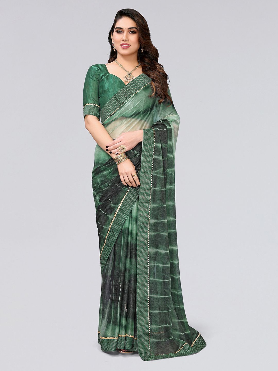 

KALINI Tie and Dye Printed Gotta Patti Saree, Green