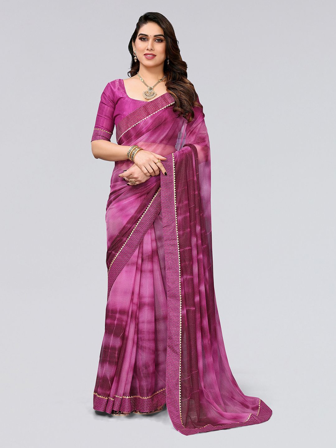 

KALINI Tie and Dye Printed Gotta Patti Saree, Purple