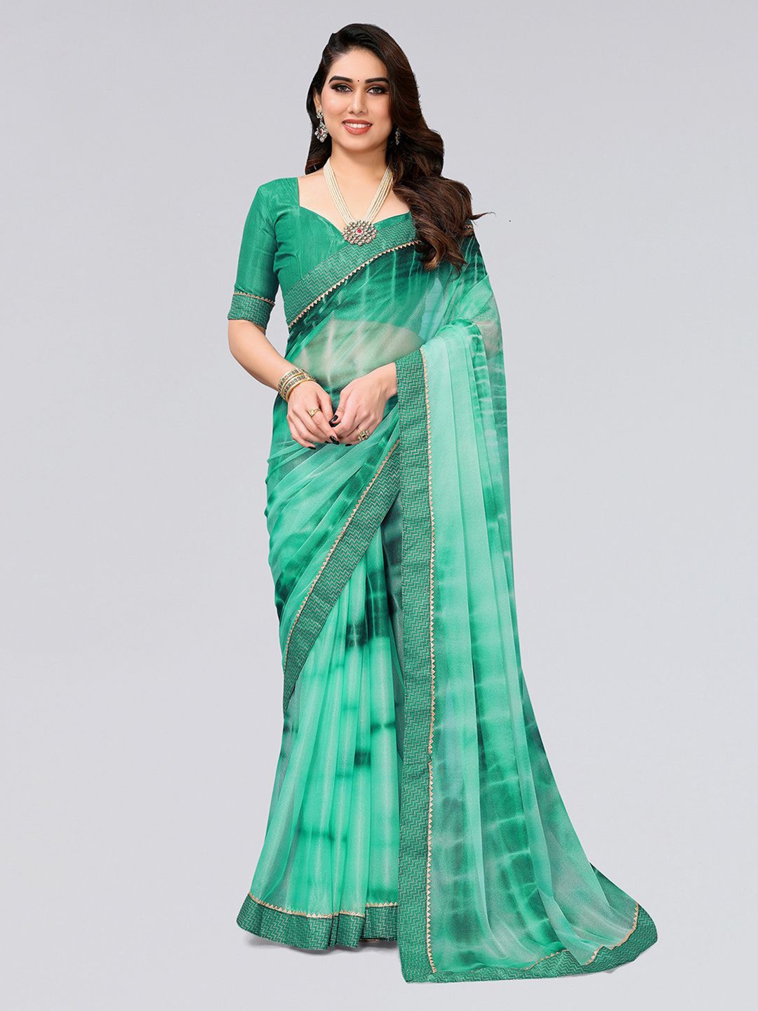 

KALINI Tie and Dye Printed Gotta Patti Saree, Teal