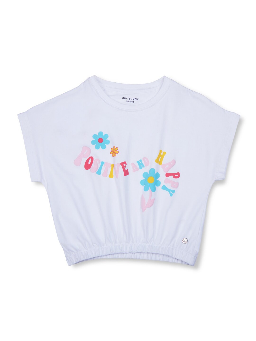 

Gini and Jony Girls Typography Printed Extended Sleeves Cotton Blouson Top, White