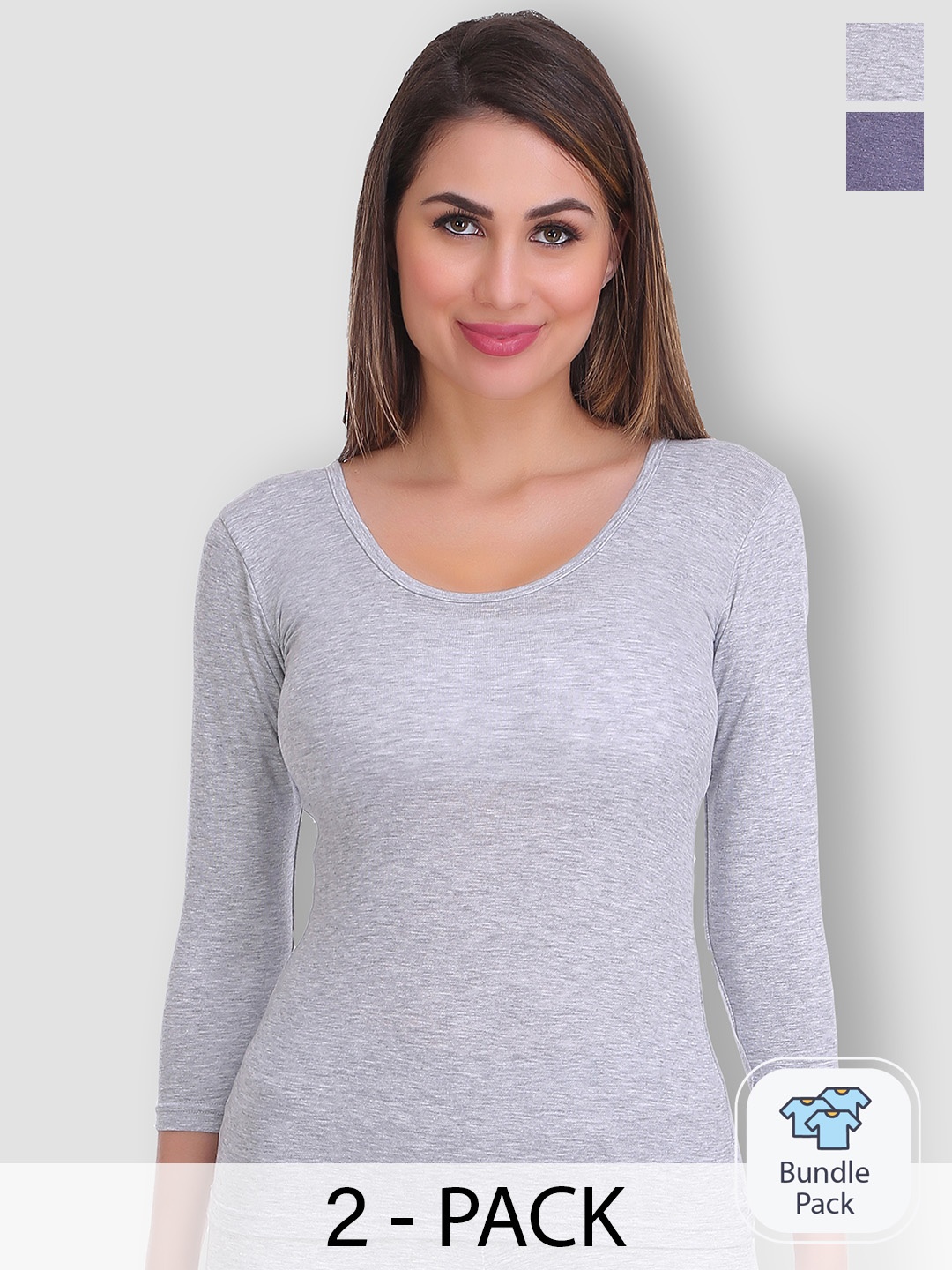 

SELFCARE Pack Of 2 Round Neck Thermal Tops, Blue
